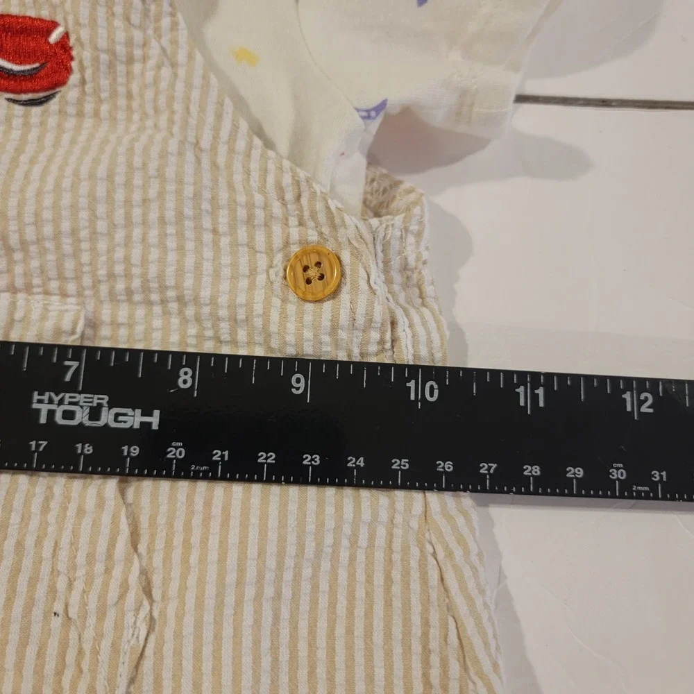 Disney Baby Overalls Boys 6/9 Months Lightning McQueen Pixar‎ Cars Seersucker